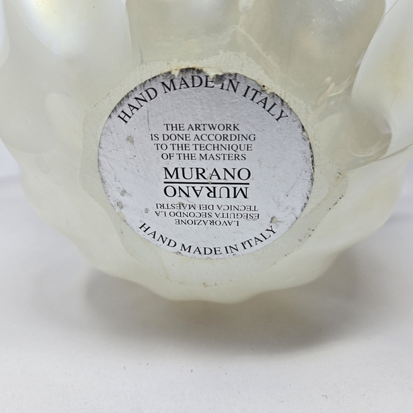 Italian Hand Blown Murano Cream & Clear 11x8 Vintage Beautiful Glass Vase Bowl - Picture 5 of 8
